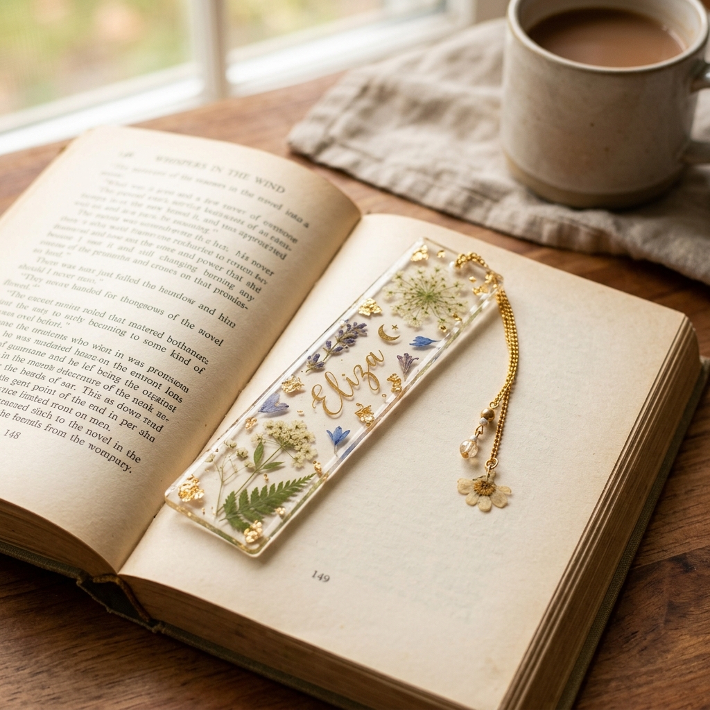 Handmade botanical resin bookmark